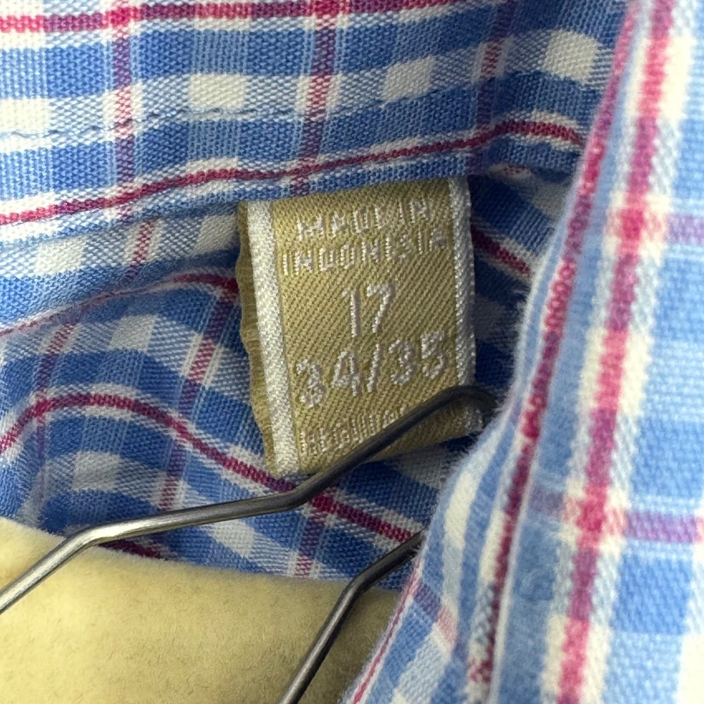 Michael Kors Mens Dress Shirt 17 34/35 Blue Red Plaid Long Sleeve - Picture 3 of 7